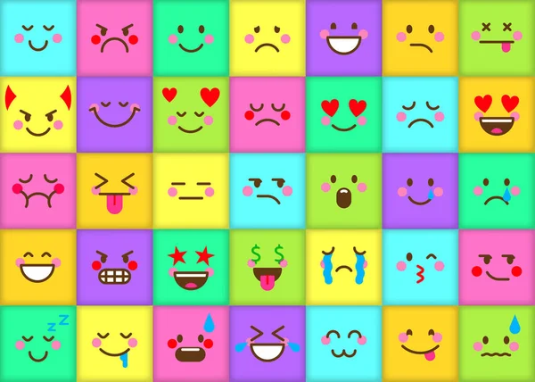 Emoji Gesicht Emoticon-Taste Abzeichen Farbe flach Set — Stockvektor