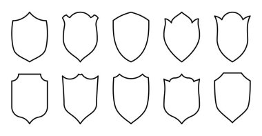 Siyah kalkan koruma şekil çizgisi simgesi seti