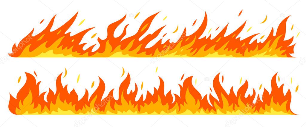 Fire hot border ignition flame blaze red flat set