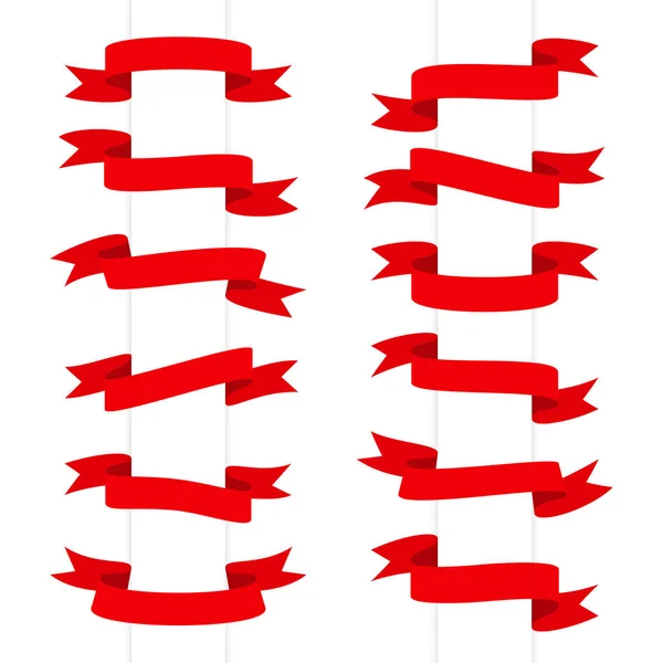 Rood lint verkoop banner tape vorm label platte set — Stockvector