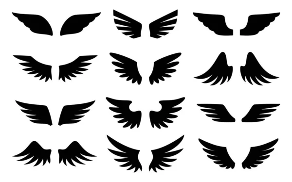 Engel Flügel Stempeldruck Tätowierung Form schwarze Ikone Set — Stockvektor