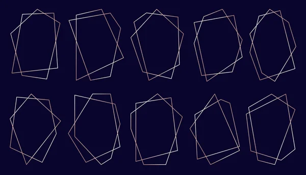 Marco poligonal mínimo geométrico conjunto de línea de oro — Vector de stock