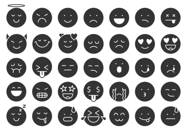 Emoji Gesichter Emotionen Chat-Ikone schwarze Silhouette Set — Stockvektor