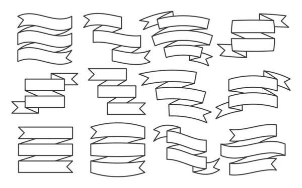 Стрічки банерний декор святковий прапор чорна лінія набір — стоковий вектор