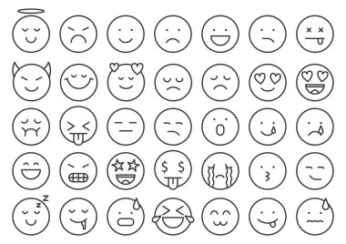 Emoji duygu simgesiyle yüzleş basit siyah çizgi seti