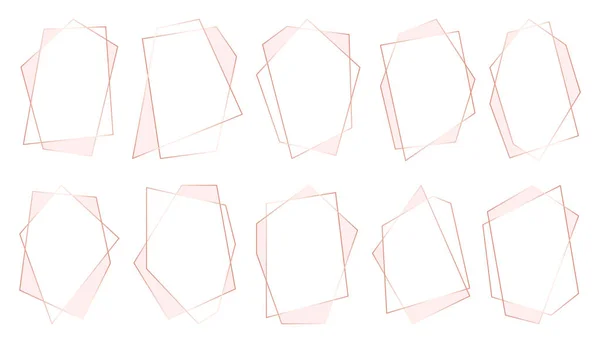 Quadro poligonal luxo geométrico rosegold flat set —  Vetores de Stock
