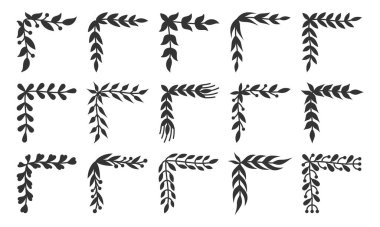 Köşedeki çerçeve, çiçekli siyah siluet ayarlandı