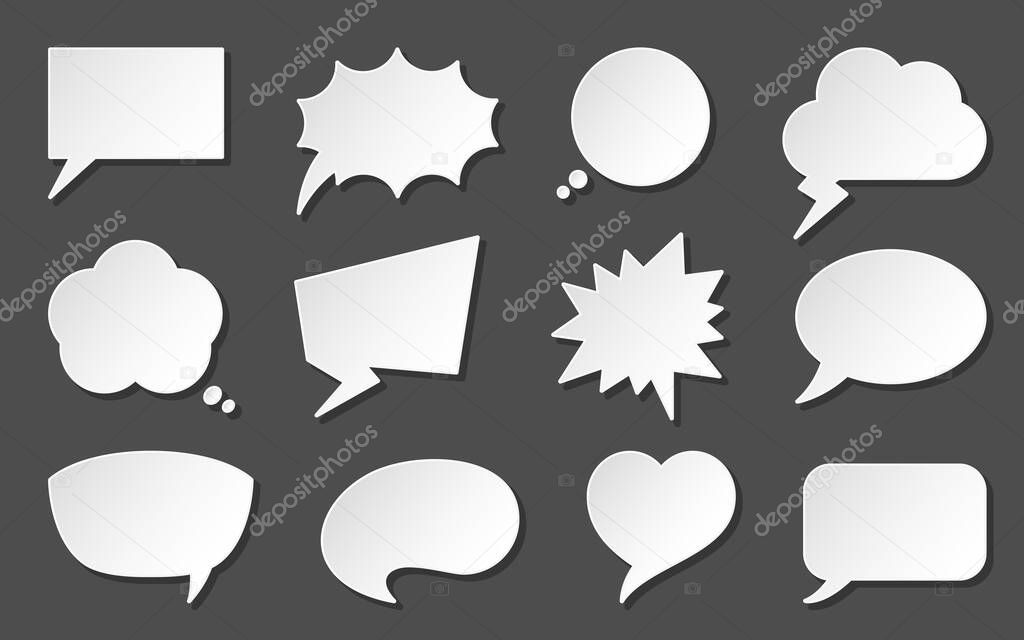 Speech bubble paper cut dialog sticker flat set