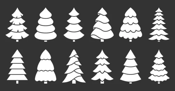 Sílhueta de carimbo de árvore de Natal conjunto de glifo branco — Vetor de Stock
