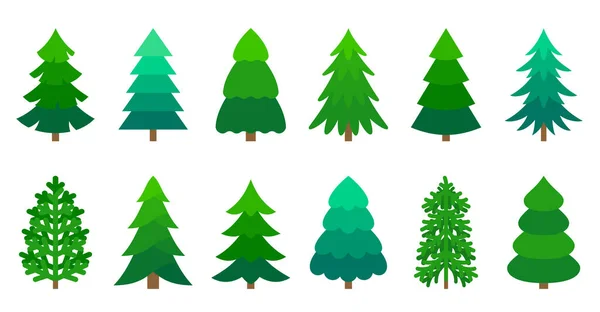Natal árvore feriado adesivo verde conjunto plano — Vetor de Stock