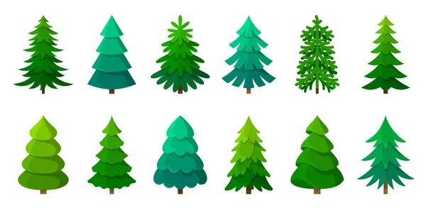 Adesivo albero di Natale verde set di cartoni animati — Vettoriale Stock