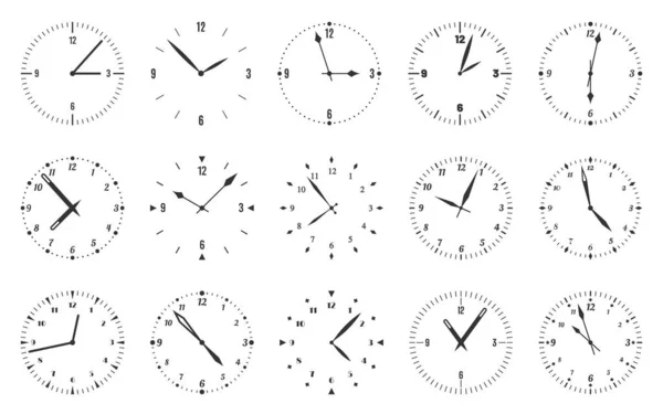 Vytočit hodiny tvář hodinky čas kruh černá čára nastavena — Stockový vektor