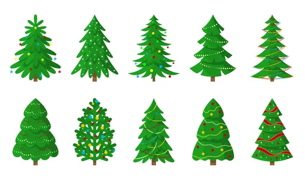 Christmas tree richly decorated holiday flat set — Stock Vector