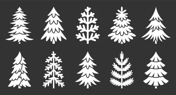 Timbro albero di Natale silhouette bianco glifo set — Vettoriale Stock
