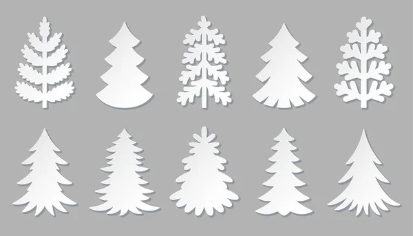 Papper skära jul träd origami klistermärke platt set — Stock vektor
