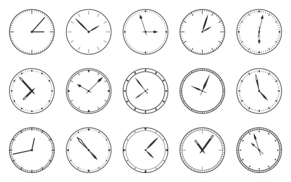 Vytočit hodiny tvář hodinky čas kruh černá čára nastavena — Stockový vektor
