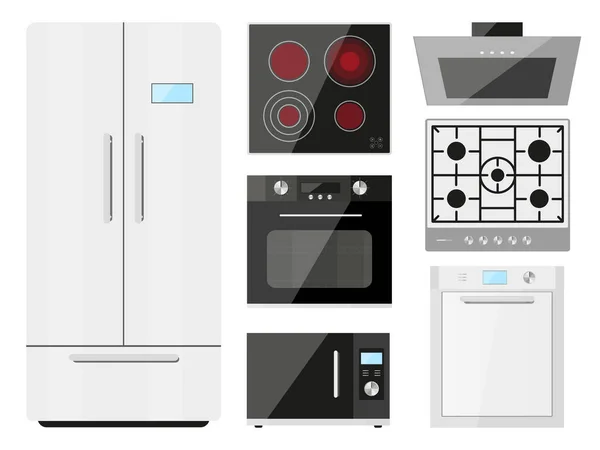 Aparato de cocina gran cocina almacenamiento conjunto plano — Vector de stock