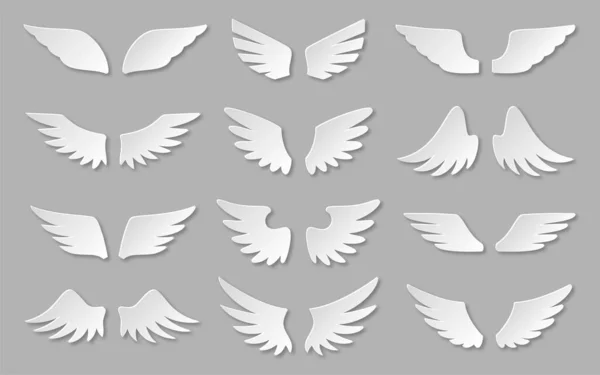 Άγγελος πτέρυγα χάρτινο αυτοκόλλητο 3d λευκό επίπεδη σύνολο — Διανυσματικό Αρχείο