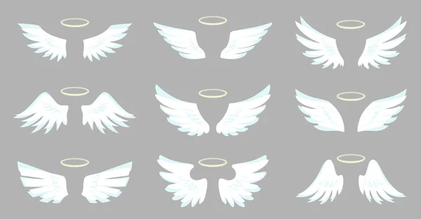 Άγγελος πτέρυγα φωτοστέφανο λευκό πουλί έμβλημα πτήσης επίπεδη σύνολο — Διανυσματικό Αρχείο