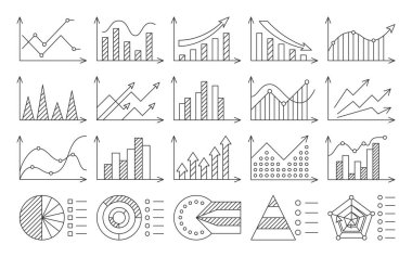 Bilgi grafiği diyagramı çalışma akışı siyah çizgi seti