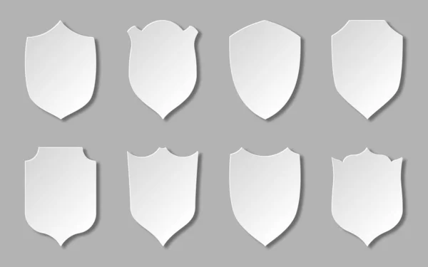 Shield paper cut sticker 3d white icon flat set — Wektor stockowy