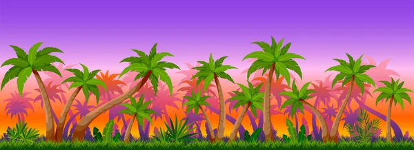 Tropical palm tree seamless sunset flat wallpaper — Stockvektor