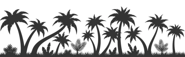 Palm tree tropic plant black seamless background — Stockvektor