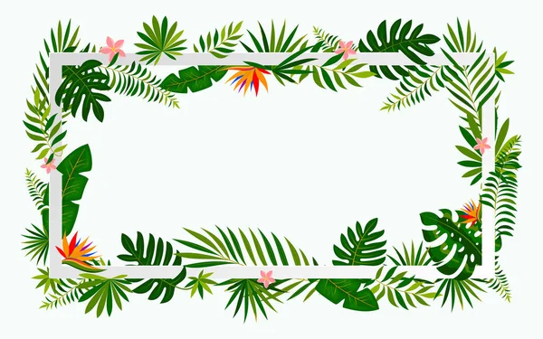 Tropical blossom leaf flower paper cut frame flat — ストックベクタ