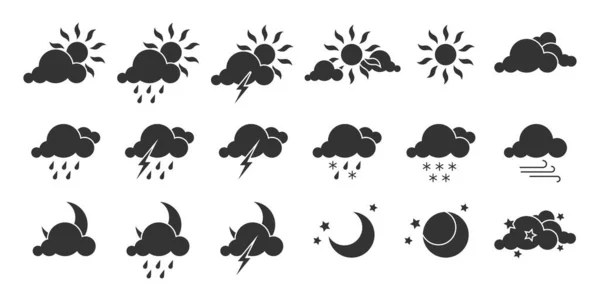 Weather forecast interface element black glyph set — стоковый вектор