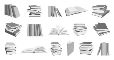 Book stack isometric education monochrome flat set