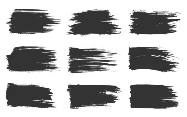 Tache tache d'encre soies rugueux brosse noir ensemble — Image vectorielle