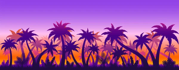 Tropical palm tree seamless sunset flat wallpaper — Stockvektor
