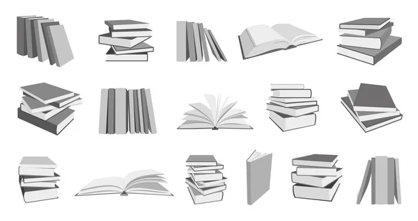 Book stack isometric education monochrome flat set — Stockový vektor