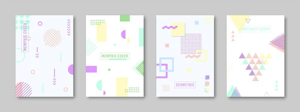 Geometrische omslag memphis notebook pastel flat set — Stockvector