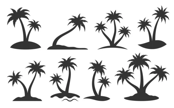 Palm tree emblem island logo black silhouette set — Stockvektor