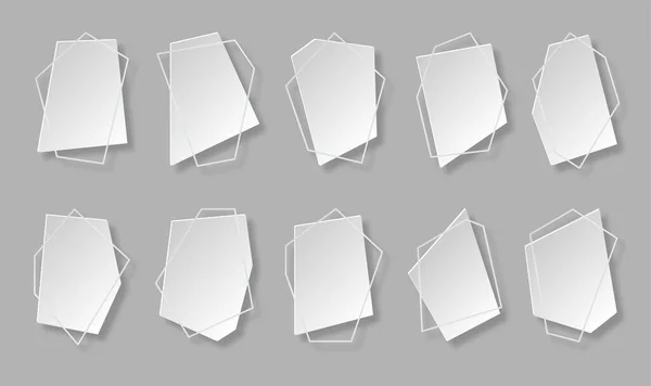 Marco poligonal corte en papel forma geométrica conjunto plano — Vector de stock