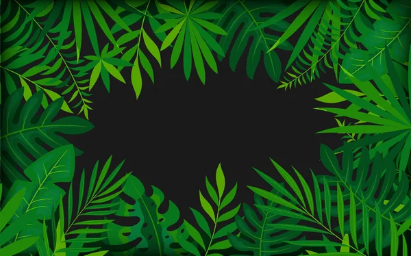 Тропічне листя модна банерна карта темно-плоский стиль — стоковий вектор