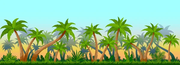 Tropische Palme nahtlosen Sonnenaufgang flache Tapete — Stockvektor