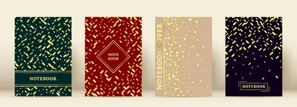 Copertina Geometrica Memphis Notebook Gold Stripe Set Confezione Astratta Lussureggiante — Vettoriale Stock