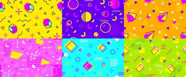 Memphis Nahtloses Muster Geometrisches Retro Flachset Hell Bunt Geschenkpapier Verpackung — Stockvektor