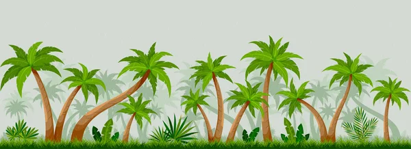 Pluie Tropicale Paysage Palmiers Sans Couture Nuageux Plat Alerte Orage — Image vectorielle