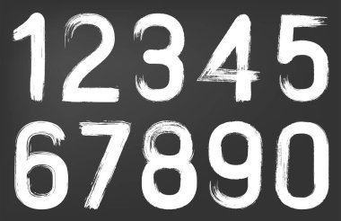 El yapımı tebeşir numarası grunge beyaz siluet seti. Eğitimli karatahta çocuk yazı tipi hippiyi boyuyor. Kuru tipoğrafya resmi, defter numarası, karalama yazısı, güvertede izole edilmiş.