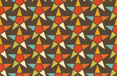 Yıldız retro desenli koyu geometrik yaşlı disko dairesi. Klasik desen arkaplan damgası sonsuz tekrar odası hediye odası kağıdı soyut desen kumaş mobilya 70 'lerin tatil kartı tasarım vektörü