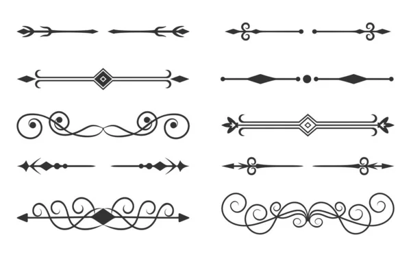 Divider Border Vintage Separator Black Silhouette Set Ornamental Curl Classic — Vector de stock