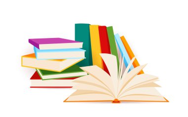 Book stack heap library postcard education flat. School banner student presentation ads bookstore wallpaper poster isometric infographic web magazine background literature business site study concept