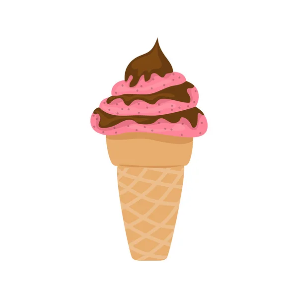 Chocolate Raspberry Icecream Swirl Waffle Horn Flat Icon Frozen Dessert — Vetor de Stock