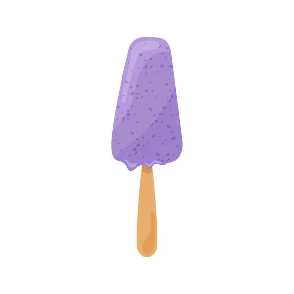 Purple Blueberry Berry Ice Cream Stick Flat Sweet Frozen Dessert — Vettoriale Stock