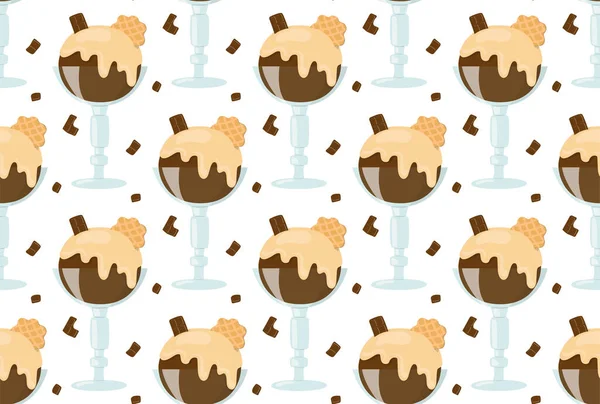 Chocolate Icecream Condensed Milk Cookie Glass Pattern Sweet Cold Dessert — 图库矢量图片