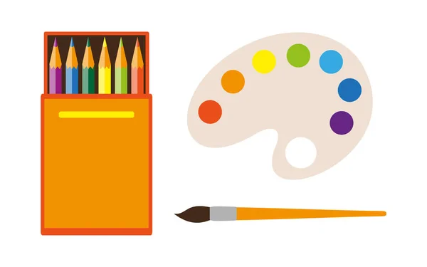 Color Pencil Paint Brush Art Therapy Develop Flat Set Children — Stock Vector