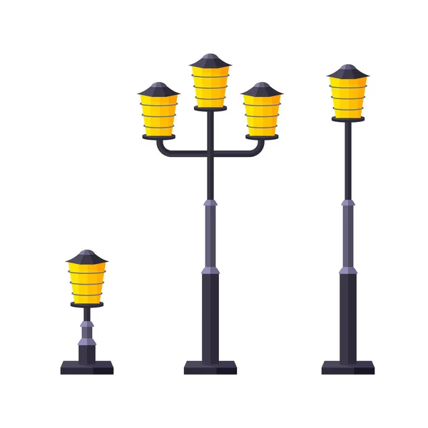 Lighting Outdoor Garden Urban Fixture Flat Set Front Street Lamp — Stock Vector